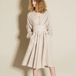 Black Crane- Oatmeal Poet Dress Small